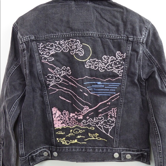 Levi’s Premium Cotton Denim Trucker Jean Jacket NWT Ex Boyfriend w Embroidery - Picture 11 of 12